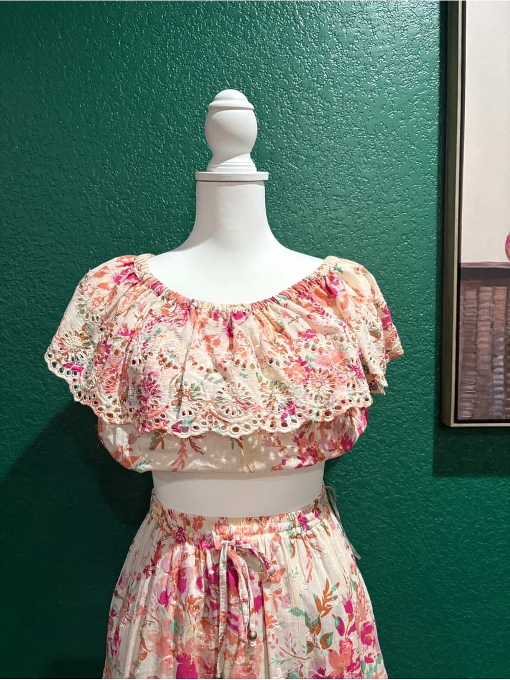 Floral Off-Shoulder Ruffle Crop Top & Skirt- Pink Floral